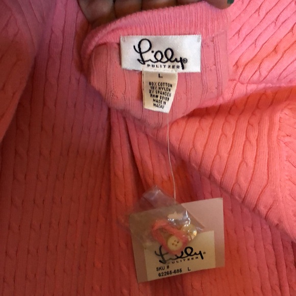 NEW!! Lilly Pulitzer pink cotton sweater cable knit design NWT cardigan sz. Lrg - Picture 5 of 6